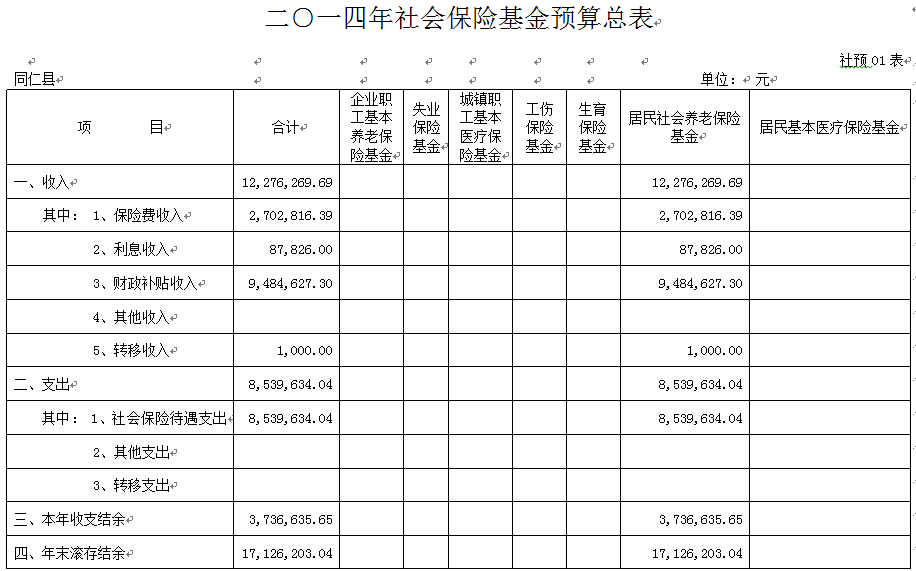 同仁县社保基金预算