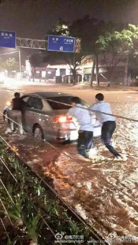 广州遭暴雨车辆被淹 网友:又能看海了
