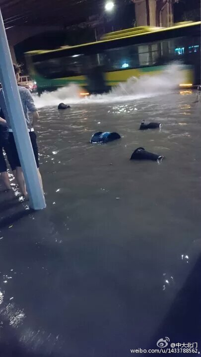 广州遭暴雨车辆被淹 网友:又能看海了