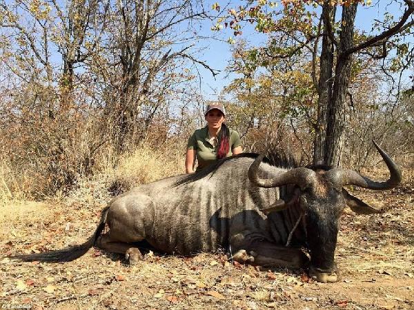 性感美女无视指责网晒猎杀动物照 打猎花费超