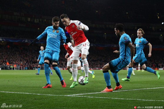 欧冠1\/8决赛阿森纳主场0-2不敌巴塞罗那